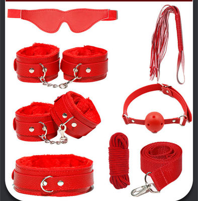 Rote erwachsene Knechtschafts-Ausrüstungen der BDSM-Bett-Begrenzungs-7pcs asphaltieren ledernes
